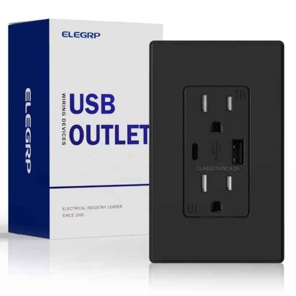ELEGRP USB Charger Wall Outlet USB Receptacle with Type A & Type C USB Ports